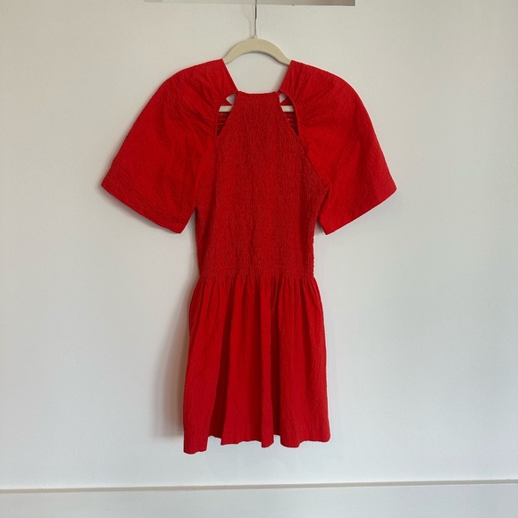 Three Graces London Smocked Mini Dress in Red - Picture 2 of 11